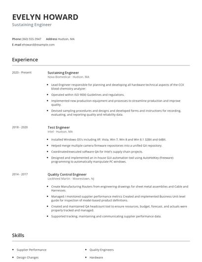 Sustaining Engineer Resume