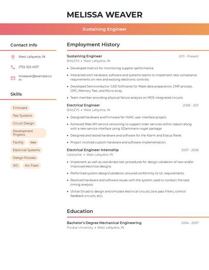 Sustaining Engineer Resume