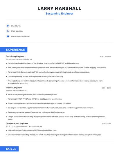 Sustaining Engineer Resume