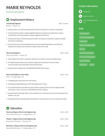 Sustaining Engineer Resume