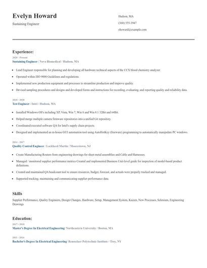 Sustaining Engineer Resume