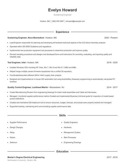 Sustaining Engineer Resume