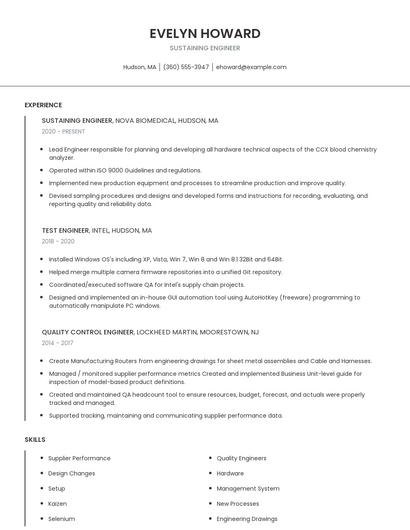 Sustaining Engineer Resume