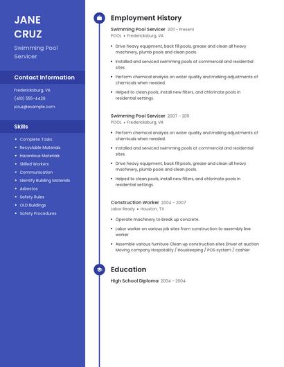 Swimming Pool Servicer Resume