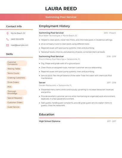 Swimming Pool Servicer Resume