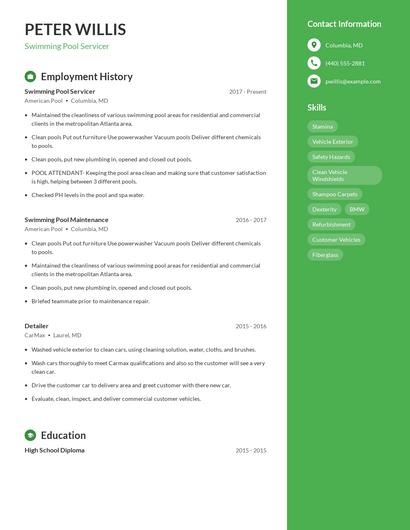 Swimming Pool Servicer Resume