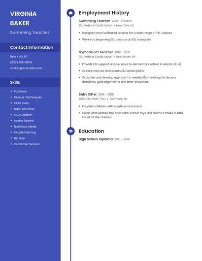 Swimming Teacher Resume
