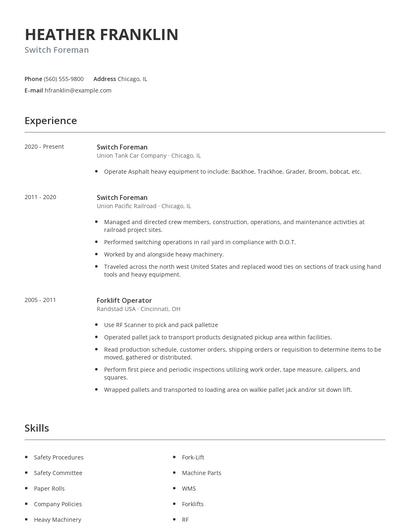 Switch Foreman Resume