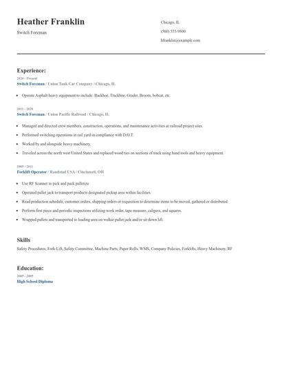 Switch Foreman Resume