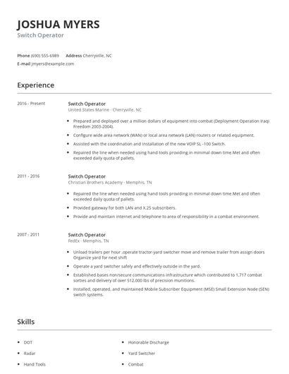 Switch Operator Resume