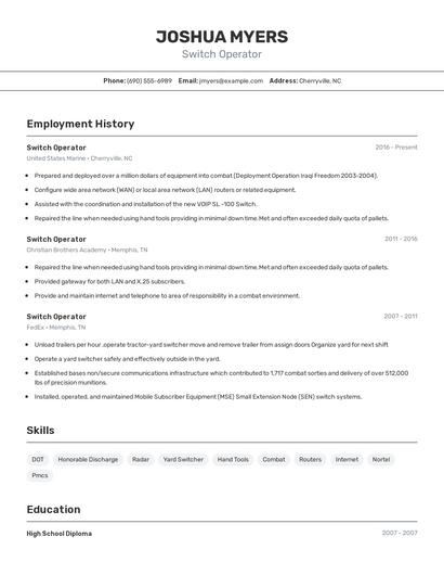 Switch Operator Resume