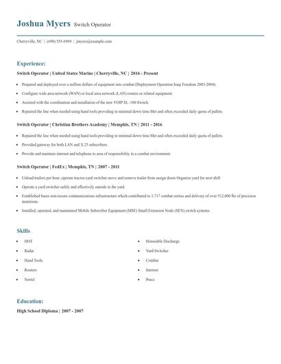 Switch Operator Resume