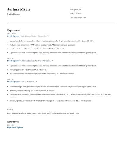 Switch Operator Resume