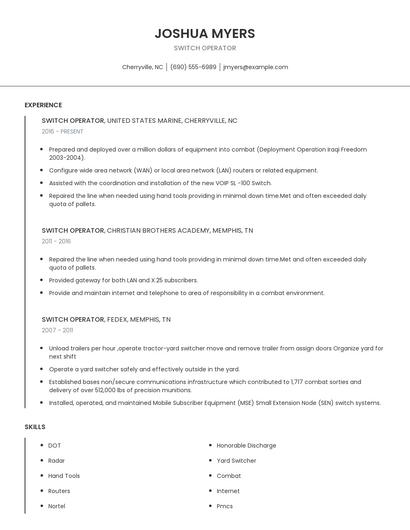 Switch Operator Resume