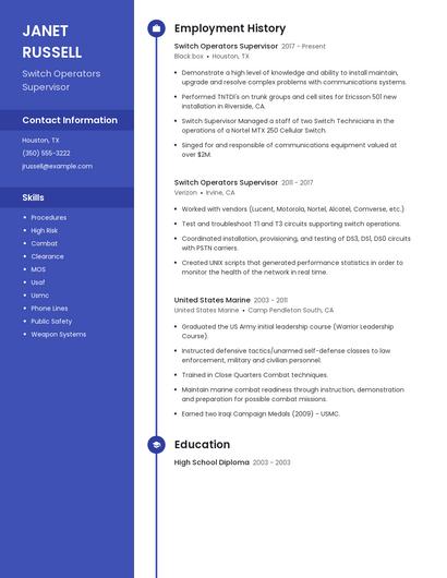 Switch Operators Supervisor Resume