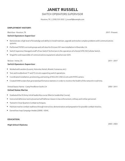 Switch Operators Supervisor Resume