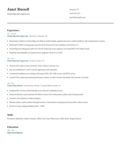 Switch Operators Supervisor Resume