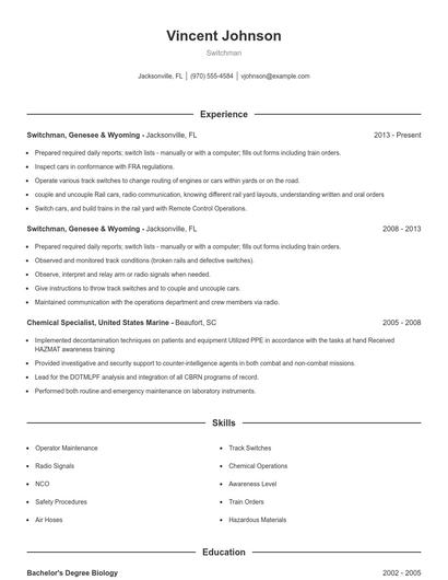 Switchman Resume
