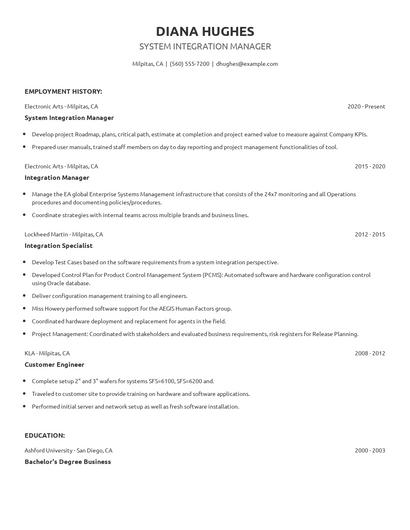 System Integration Manager Resume