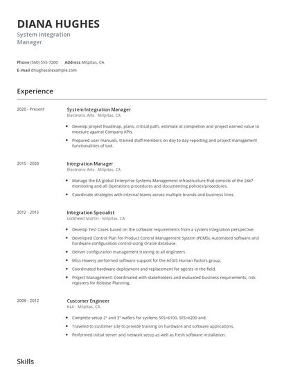 System Integration Manager Resume