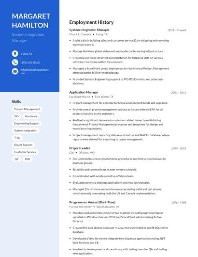 System Integration Manager Resume
