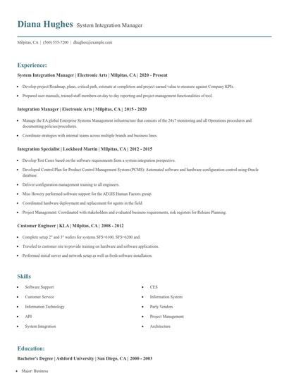 System Integration Manager Resume