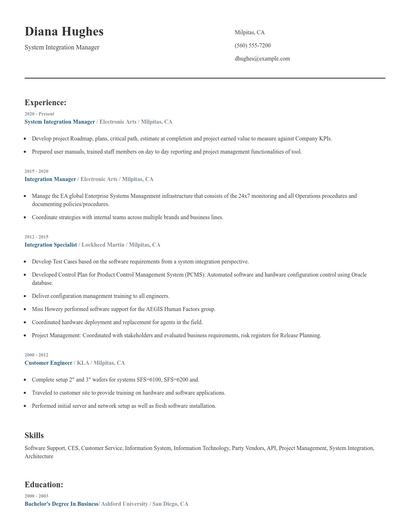 System Integration Manager Resume