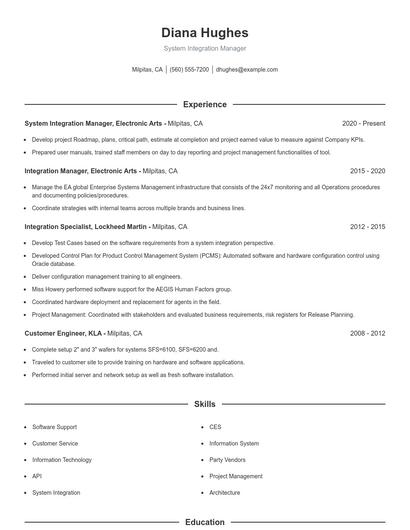 System Integration Manager Resume