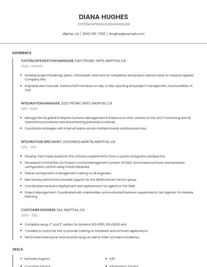 System Integration Manager Resume