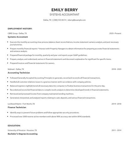 Systems Accountant Resume