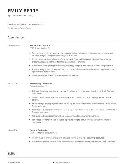 Systems Accountant Resume