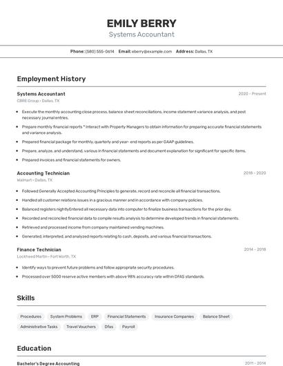 Systems Accountant Resume