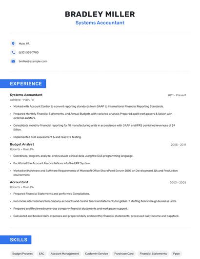 Systems Accountant Resume