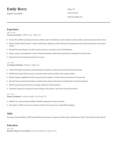 Systems Accountant Resume