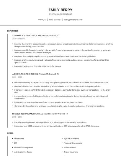 Systems Accountant Resume