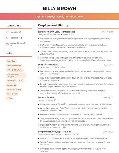 Systems Analyst Lead, Technical Lead Resume