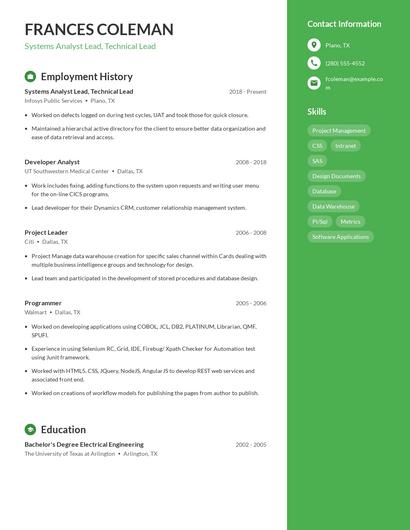 Systems Analyst Lead, Technical Lead Resume