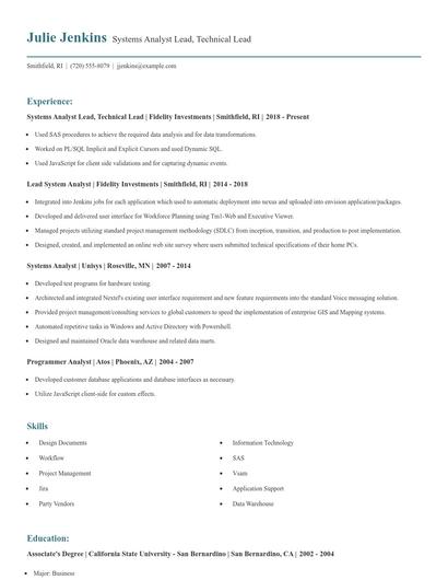 Systems Analyst Lead, Technical Lead Resume