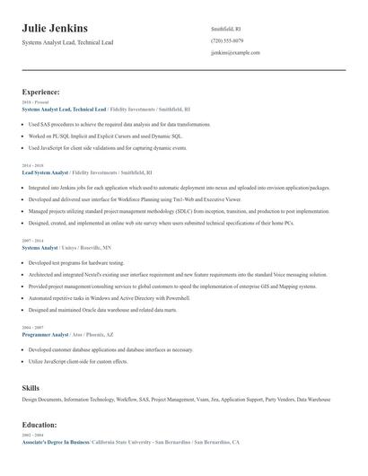 Systems Analyst Lead, Technical Lead Resume