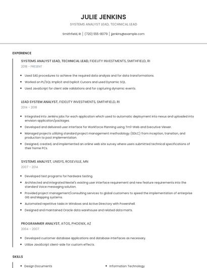 Systems Analyst Lead, Technical Lead Resume