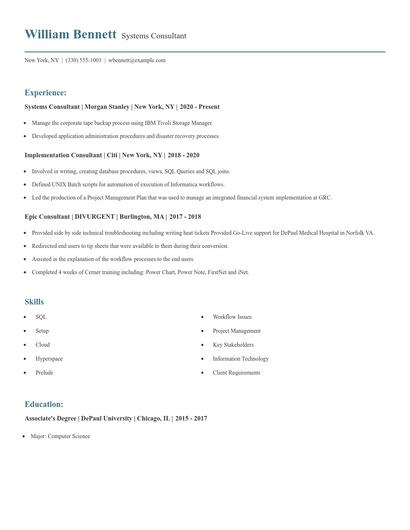 Systems Consultant Resume