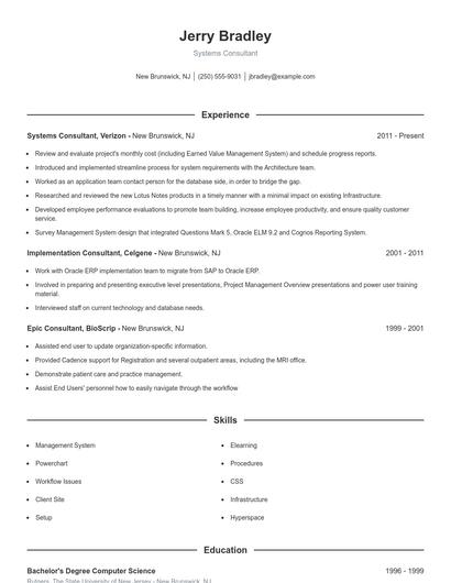 Systems Consultant Resume