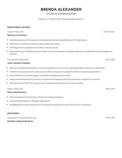 Systems Coordinator Resume
