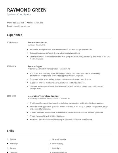 Systems Coordinator Resume
