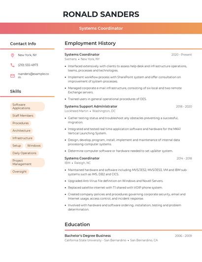 Systems Coordinator Resume