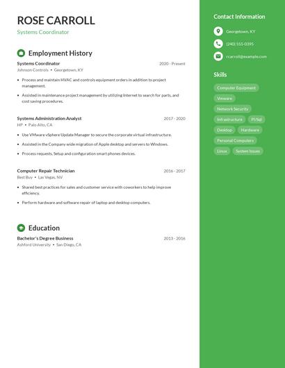 Systems Coordinator Resume