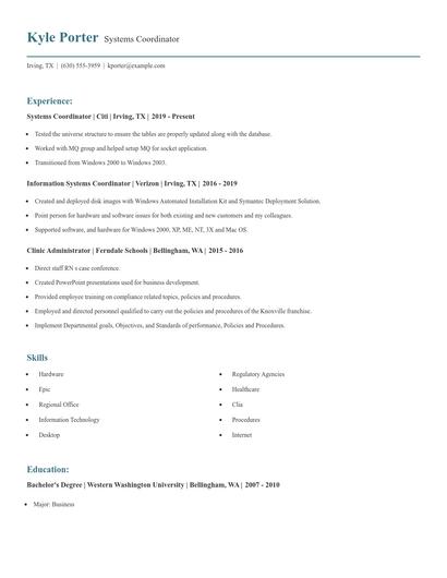 Systems Coordinator Resume