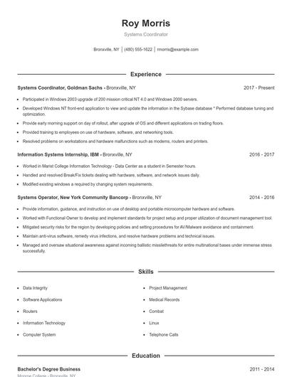 Systems Coordinator Resume