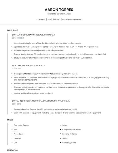 Systems Coordinator Resume