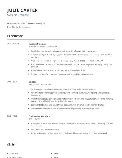 Systems Designer Resume